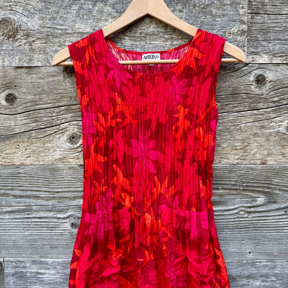 Alquema Smash Pocket Dress S/M (Sz 1) Red Leaves Stretch Travel Light Designer